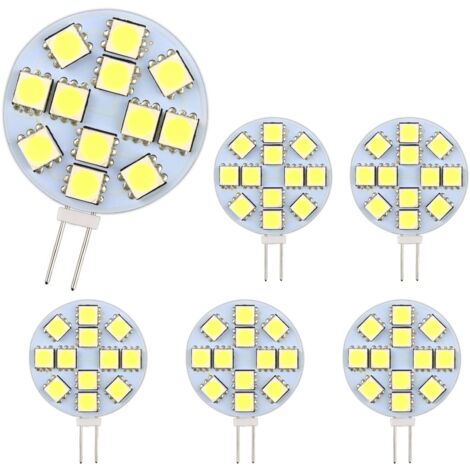 Ampoules LED G4 2W, AC/DC 12-24V, lumière blanche froide 200LM 6000K, 12 x 5050SMD, équivalent ampoule halogène 20W, ampoules LED rondes G4, lot de 6.
