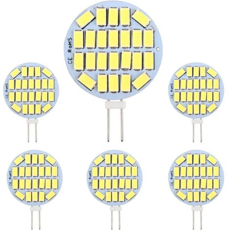 Ampoules LED G4 3W AC12-24V 300lm Blanc froid 6000K 24x5730 SMD Équivalent ampoules halogènes 30W Non dimmable, rondes, pour éclairage de meubles et spots encastrés (lot de 6)