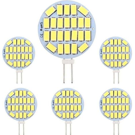 Ampoules LED G4 3W AC12-24V 300lm Blanc froid 6000K 24x5730 SMD Équivalent ampoules halogènes 30W Non dimmable, rondes, pour éclairage de meubles et spots encastrés (lot de 6)