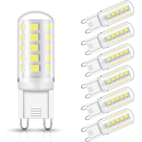 Ampoules Led G9, 3W équivalent à 30W Culot halogène 350 lm, Blanche Froide 6000K, Angle de rotation à 360 °, Not Dimmable, pour Ceiling Lighting,Kitchen,6 Pack [Classe énergétique A+] [Classe énergéti