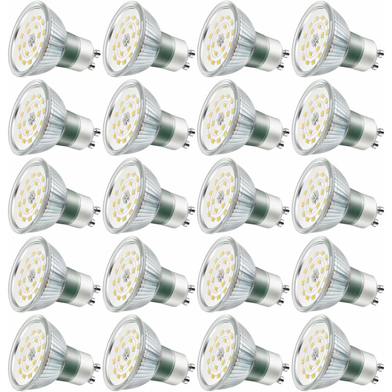 Ampoules LED GU10, 5W équivalent 60W, 600lm, Blanc Froid 6000K, 120° Larges Faisceaux, Ampoules LED Spot, Lot de 20
