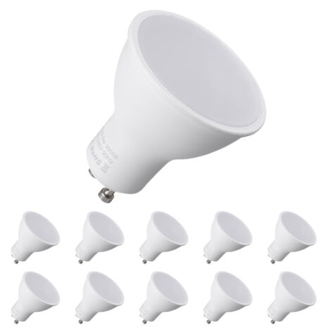 Ampoules LED GU10 6 W 3000 K blanc chaud 550 lm, lot 10. Équivalent 60 W halogène, angle 120°, économique pour éclairage maison et commerce.