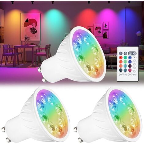 Ampoules LED GU10 à changement de couleur, 12 couleurs différentes, 5W 100-240VAC, RGB+CCT blanc chaud pour lumière du jour frais, équivalent à 35 watts non dimmable, lot de 3