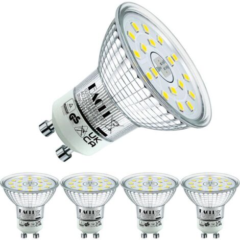 Ampoules LED GU10 Blanc Froid, 4.9W Équivalent Halogène 75W, Lot de 4, 6000K 585 Lumens Éclairag sans Scintillement, Large Faisceau 120° Spot, Non Dimmable AC 230V Lampe à Réflecteur [Classe énergétiq