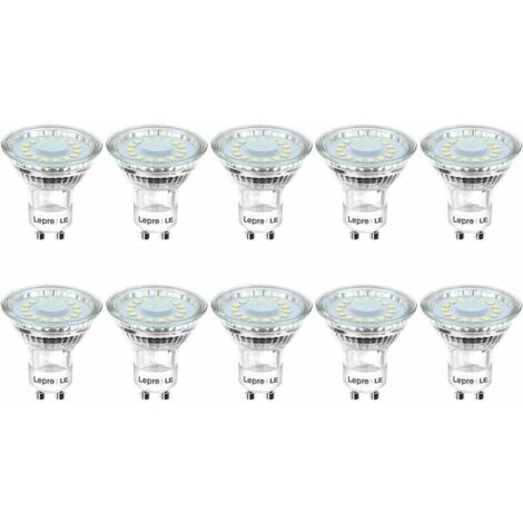 Ampoules LED GU10 de 4W équivalentes à 50W d'ampoules halogènes, éclairage blanc froid de 5000K, luminosité de 325lm avec un angle de faisceau large de 110°. Lot de 10 ampoules LED spot.