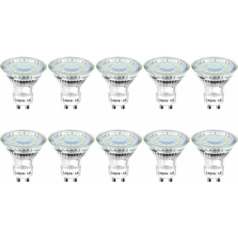 Ampoules LED GU10 de 4W équivalentes à 50W d'ampoules halogènes, éclairage blanc froid de 5000K, luminosité de 325lm avec un angle de faisceau large de 110°. Lot de 10 ampoules LED spot.