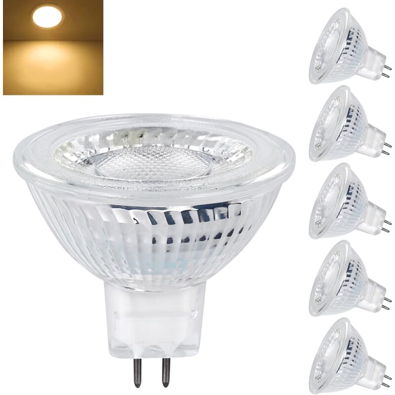 Ampoules led GU5.3 MR16 12V, 5W Equivalent à 40W Lampe Halogène, Blanc Chaud 2700K, 350LM, Ampoules led Spot 12V, Lampe Réflecteur Faisceau Large