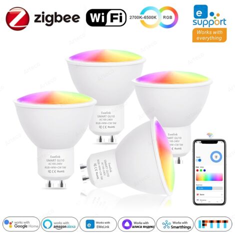 Ampoules LED intelligentes Ewelink GU10 Zigbee WiFi RGB CW WW, contrôlables via l'application Ewelink. Compatibles avec Alexa, Google et Yandex.-AquaForge