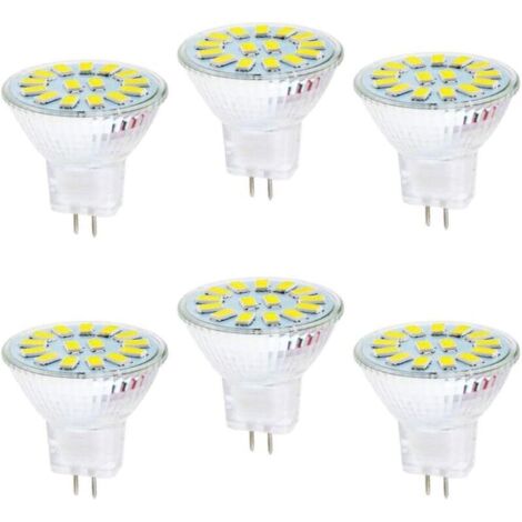 Ampoules LED MR11, paquet de 6, LED 5W, peuvent remplacer les ampoules halogènes 40W, douille GU4 à double broche, 6500K, AC/DC 12V.