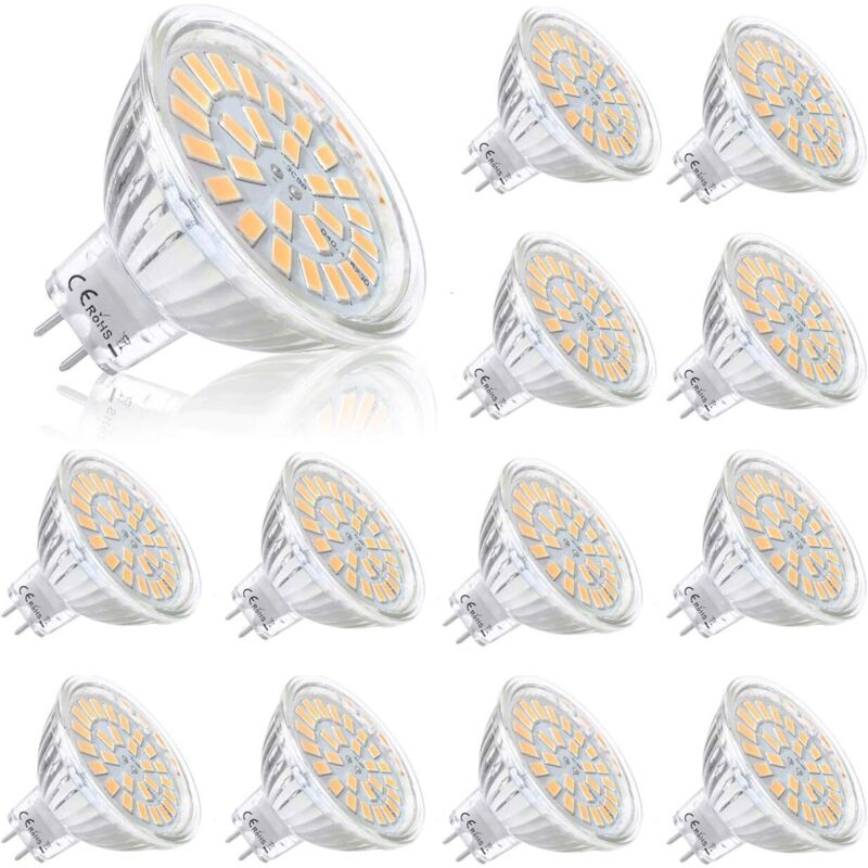 Ampoules LED MR16 12V, 5W Equivalent à 50W Halogène, Blanc Chaud 2800K, Ampoule de Projecteur, Angle de Faisceau 120 °, lot de 12