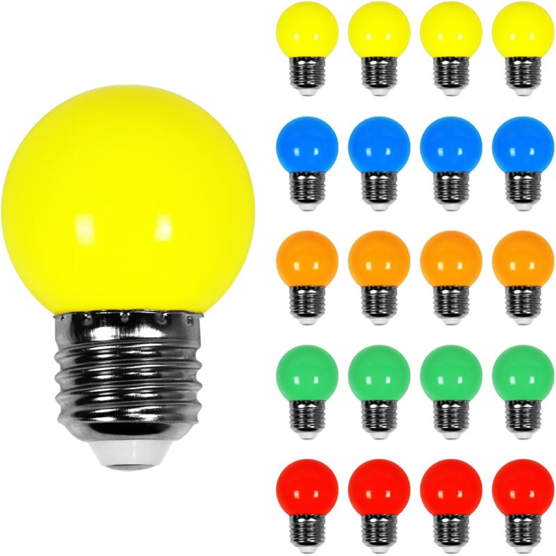 Skylantern - Lot de 20 Ampoules Led Multicolores conçues pour Guirlande Guinguette IP65 1,3W - Ampoule Led E27 Multicolores - Ampoule 5cm pour