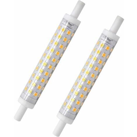 Ampoules LED R7S 118mm - Lot de 2 - Blanc Chaud 3000K (A++) - Remplace Halogène 80W - 10W 800lm 360°