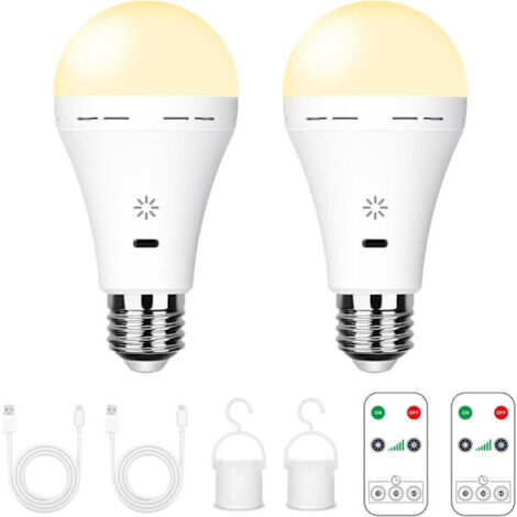 Ampoules LED rechargeables - 7W E27 avec télécommande et variateur tactile  Lampe de secours pour le camping (blanc chaud) Lot de 2 - FD-[mo]-AquaForge