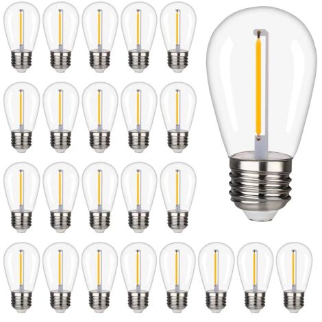 Ampoules LED S14 étanches inastillables 1W E26 220V 2200K blanc chaud, lot de 24 pour terrasse jardin extérieur, éclairage décoratif durable