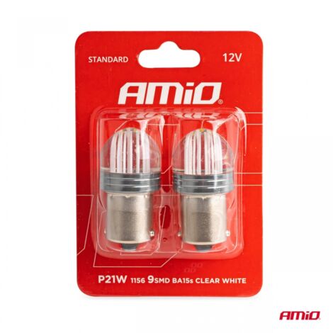 Ampoules LED STANDARD P21W 9SMD 12V Transparent Blister 2 pcs AMIO-02953