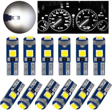Ampoules LED T5, remplacement 12 V, compatibles avec les indicateurs de tableau de bord de voiture (blanc)