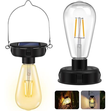 Ampoules LED Transparentes de Rechange pour Lampes Solaires 8 cm, 1.2 V, 600 mAh, étanches, Pour Suspension de Jardin, Idéales pour Lustres d'extérieur avec Crochets, Lot de 2
