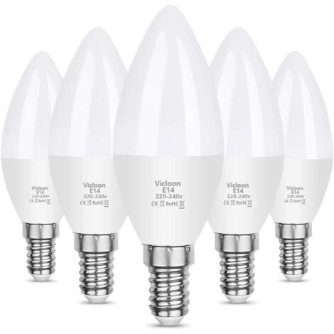 Ampoules LED Vicloon E14, 5 ampoules LED C37 E14 de 5,5 W, équivalent à une ampoule à incandescence de 40 W, équivalent à une ampoule halogène de 50 W, blanc froid 6500 K, 550 lm, sans di[YJD]-AquaFor