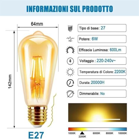 Ampoules LED Vintage E27 Lot de 4 Style Edison Rétro 6 W 600 lm Blanc Chaud 2200 K Décoratif Non Graduable