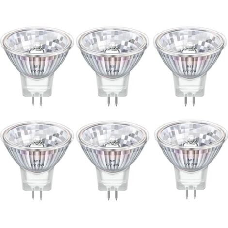 Ampoules MR11 GU4 à Réflecteur à Spot 20W 12 V, Dimmable Blanc Chaud 2800K, Avec Couvercle En Verre, Diamètre 34mm, Base 2 Broches, pour Eclairage D'armoire, Luminaires Encastrés, Lot de 6