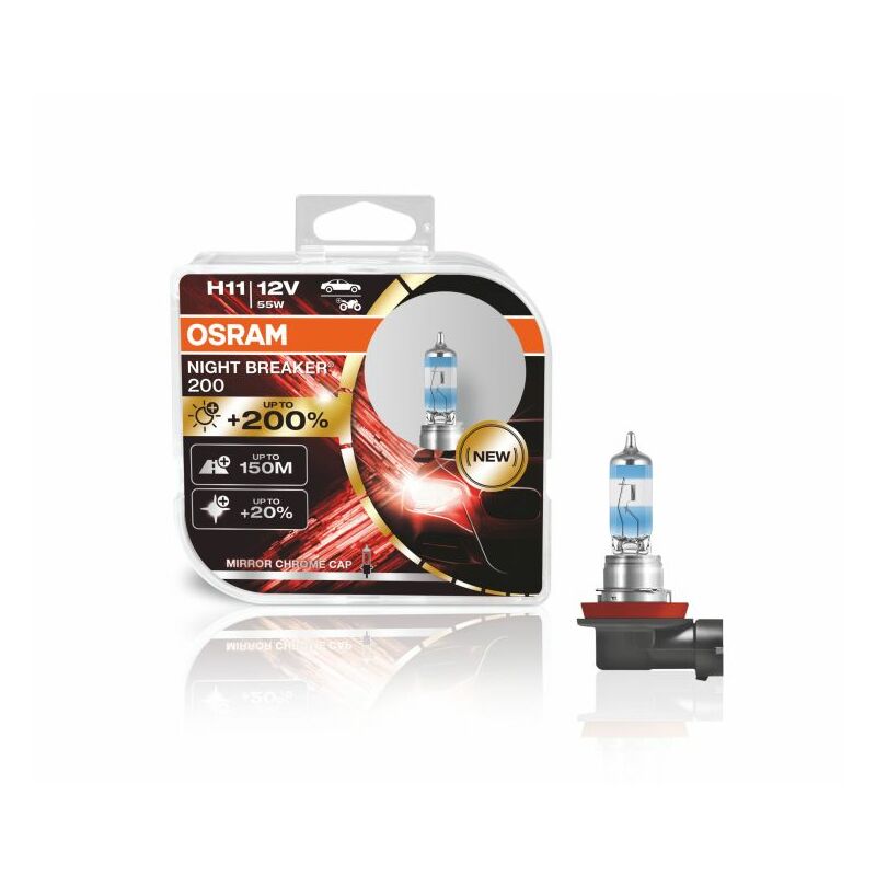 Kit 2 Ampoules Halogène auto Osram night breaker® 200 H11 64211NB200-HCB - Transparent