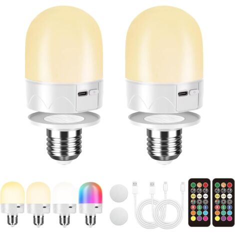 Ampoules rechargeables USB avec télécommande, ampoule à piles E26 pour lampes, ampoule RGB à changement de couleur, 12 températures de couleur, intensité variable.-AquaForge