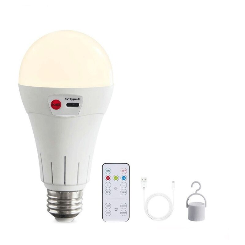 Ampoules sans fil rechargeables avec télécommande, 1 paquet d'ampoules LED sans fil E27 pour lampes sans câblage, 5000 mAh, 3 températures de