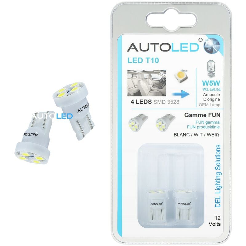 Autoled - ampoules T10 W5W led blanc - habitacle / plaque / feux de position ®