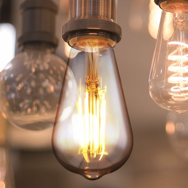 Ampoules vintage Ampoule E27 Ampoules à filament rétro led, verre ambré, 7 watts 720 lumens 2700 Kelvin blanc chaud, DxH 6,4x14 cm, lot de 3