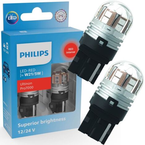 Ampoules W21/5W LED Ultinon Pro7000 Rouge stop 12V/24V - Philips 11066RU70X2 - Lot de 2