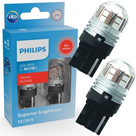 Ampoules W21W LED Ultinon Pro7000 Rouge stop 12V/24V - Philips 11065RU70X2 - Lot de 2