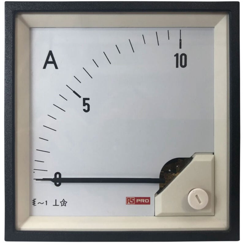 Ampèremètre analogique de panneau V c.a. RS PRO, Echelle 10 (Input)A, 96mm x 96mm ( Prix pour 1 )