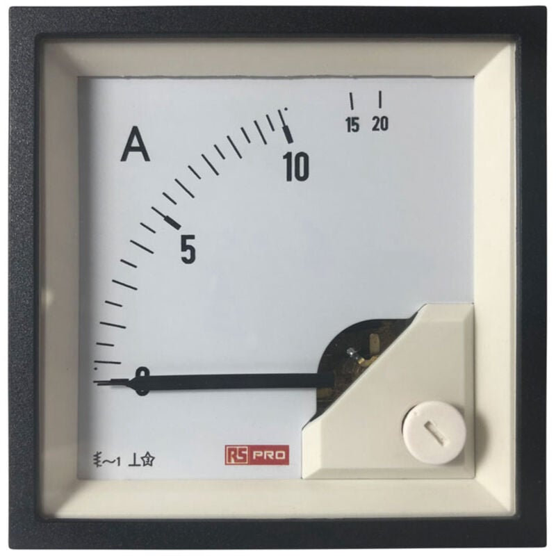 Ampèremètre analogique de panneau V c.a. RS PRO, Echelle 20 (Input)A, 72mm x 72mm ( Prix pour 1 )