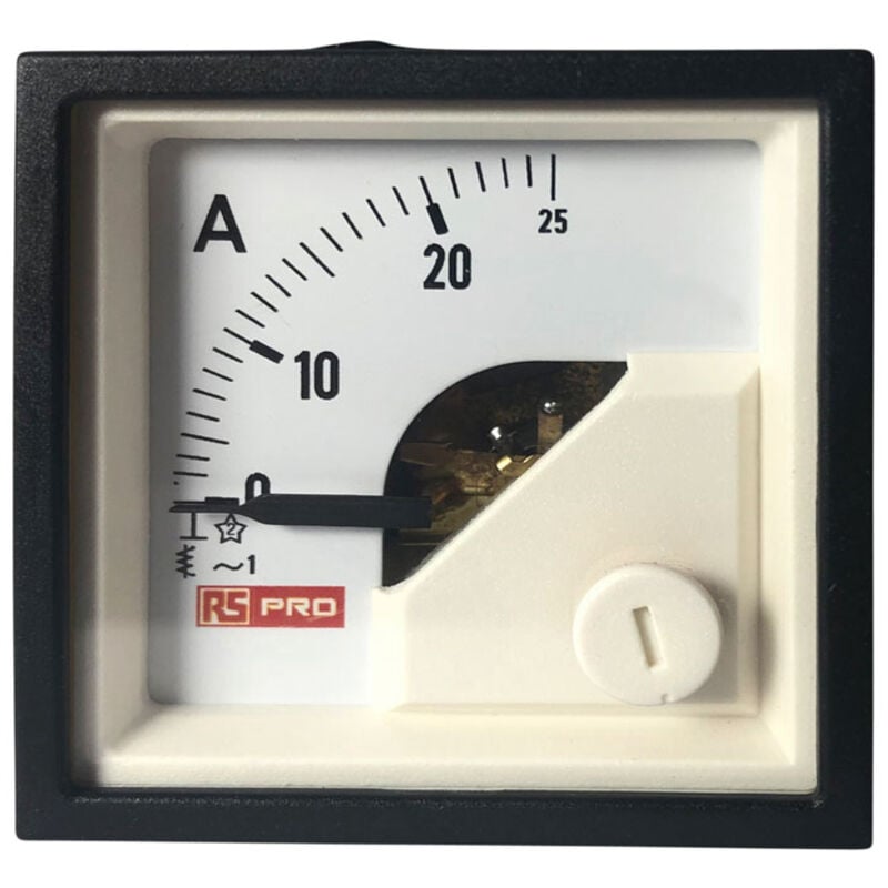 Ampèremètre analogique de panneau V c.a. RS PRO, Echelle 25 (Input, Scale)A, 48mm x 48mm ( Prix pour 1 )