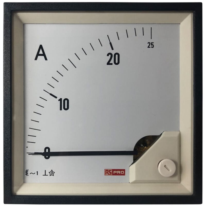 Ampèremètre analogique de panneau V c.a. RS PRO, Echelle 25 (Input)A, 96mm x 96mm ( Prix pour 1 )