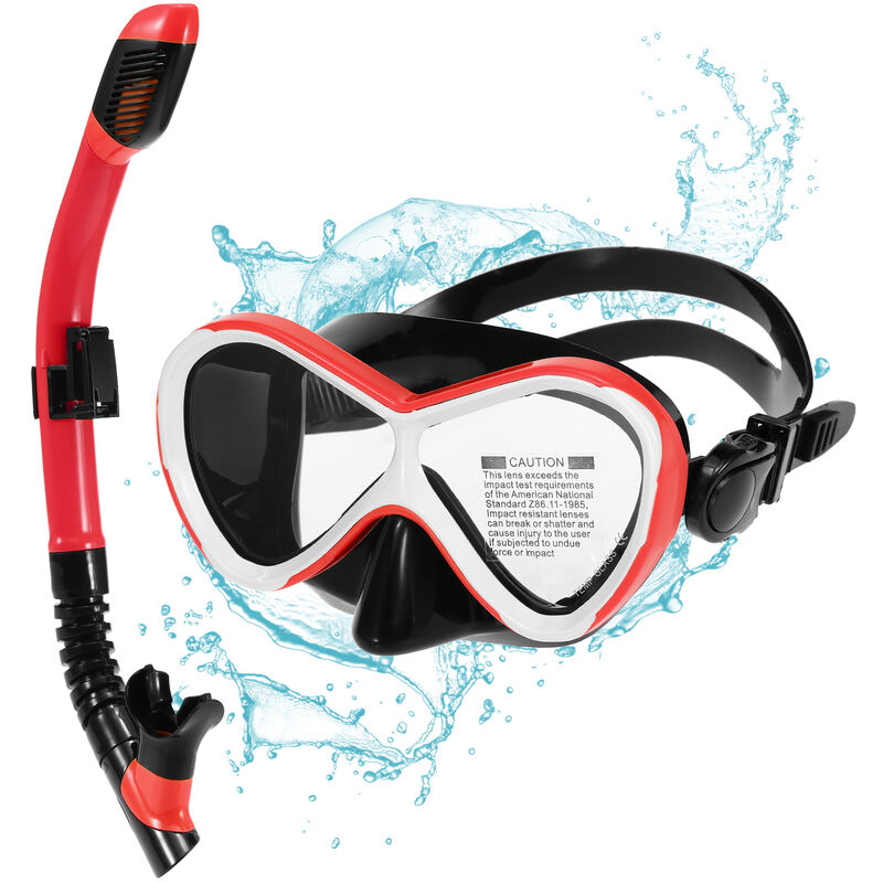 

AMS-53J Gafas de natacion de esnorquel de silicona para ninos Juego de dos piezas de paja de silicona completamente seca Rojo