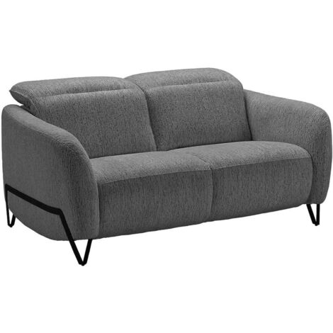 AMSTEN - Canapé fixe 2 places tissu polyester gris avec têtières inclinables manuelles