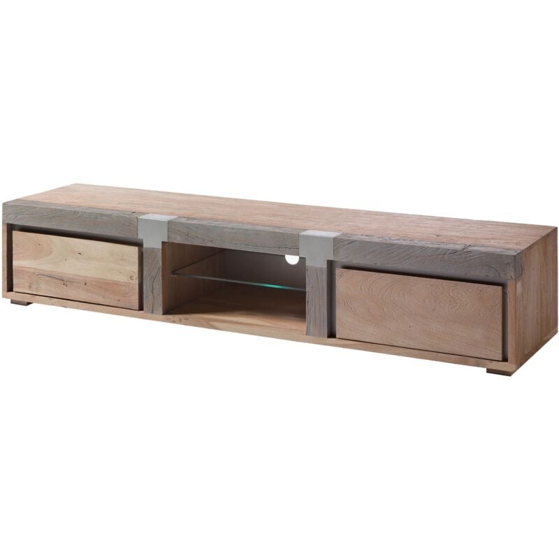 Massivmoebel24 - amsterdam 102 Mobile Tv in legno di acacia - laccato / natur 205x48x39 - beige