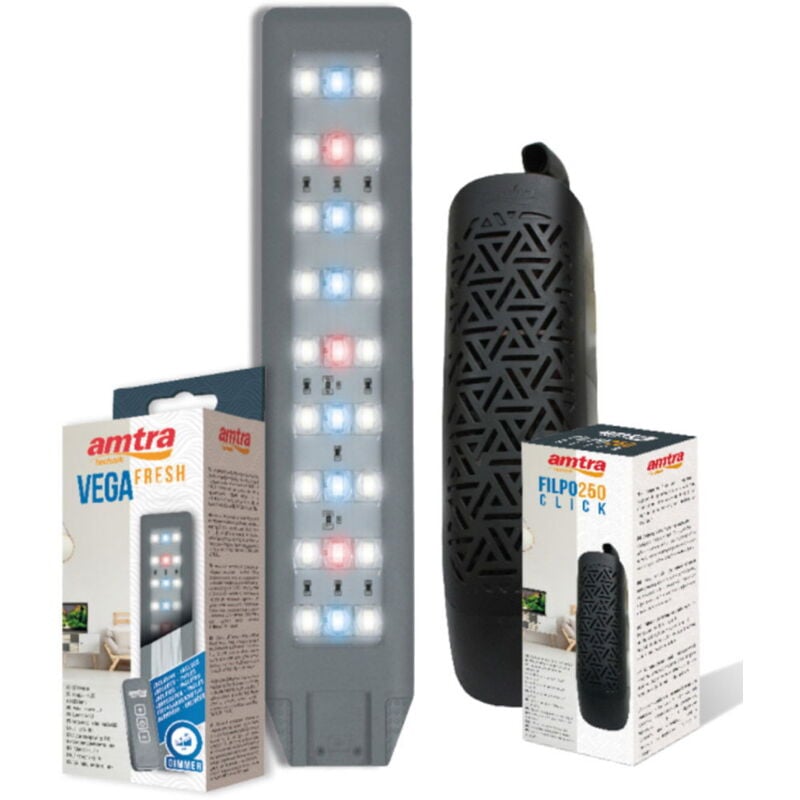 Acquario in vetro Amtra Nanotank system 36 con angoli frontali arrotondati completo di luce led e filtro