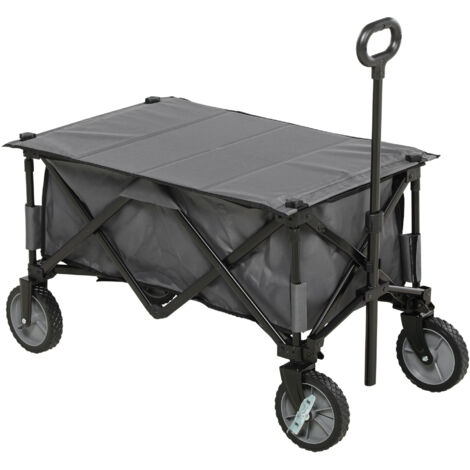AMXCNOY Chariot pliable jusqu'à 120 kg, Chariot de transport avec poignée réglable, pochettes latérales et table pliable, Chariot de jardin gris foncé
