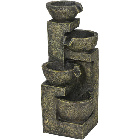 AMXCNOY Fontaines de jardin, Fontaines avec courant réglable, Fontaines ornementales à 4 niveaux, Jeu d'eau, Cascade pour jardin, Pond de jardin, Terrasse, Résine artificielle