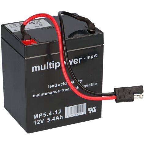 AMZ Multipower Blei Akku Gel AGM Technik 12V 5,4Ah mit Stecker für Rasenmäher z.B. Sabo 43-Vario E Toro Briggs Stratton
