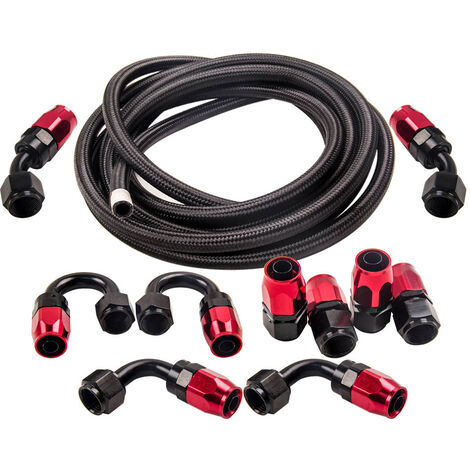 AN-8 Passend für 16FT-Kit aus geflochtenem Öl-Kraftstoffschlauch  Edelstahl neu16.4FT AN8 Nylon-Stahlflexleitung Hydraulik/Benzin-Schlauch Schlauchende Fitting