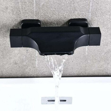 An der Wand montierter Wasserfall-Badewannen-Mischbatterie, Badewannenarmatur, an der Wand montierter Wasserfall-Duschkopf, heißes und kaltes Badewannenarmatur (schwarz)