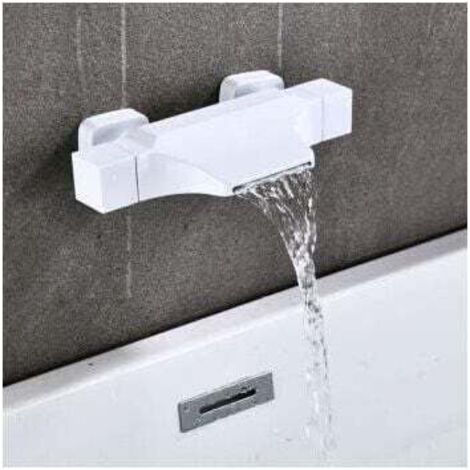 An der Wand montierter Wasserfall-Badewannenhahn, Badewannenmischbatterie mit Handbrause, an der Wand montierter Wasserhahn mit Wasserfall-Duschkopf, heiß und kalt (weiß)