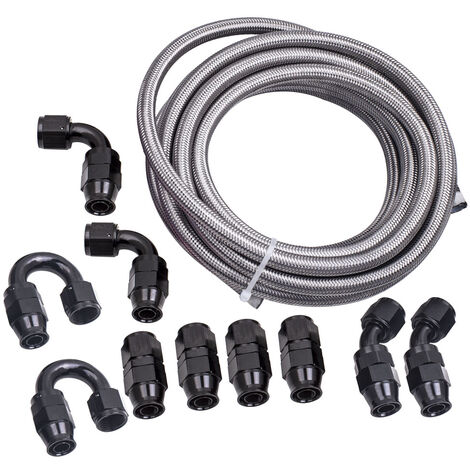 AN10 10AN -10AN Stainless 20 Feet Oil Fuel Line Hose End Black Fitting 1000 PSI