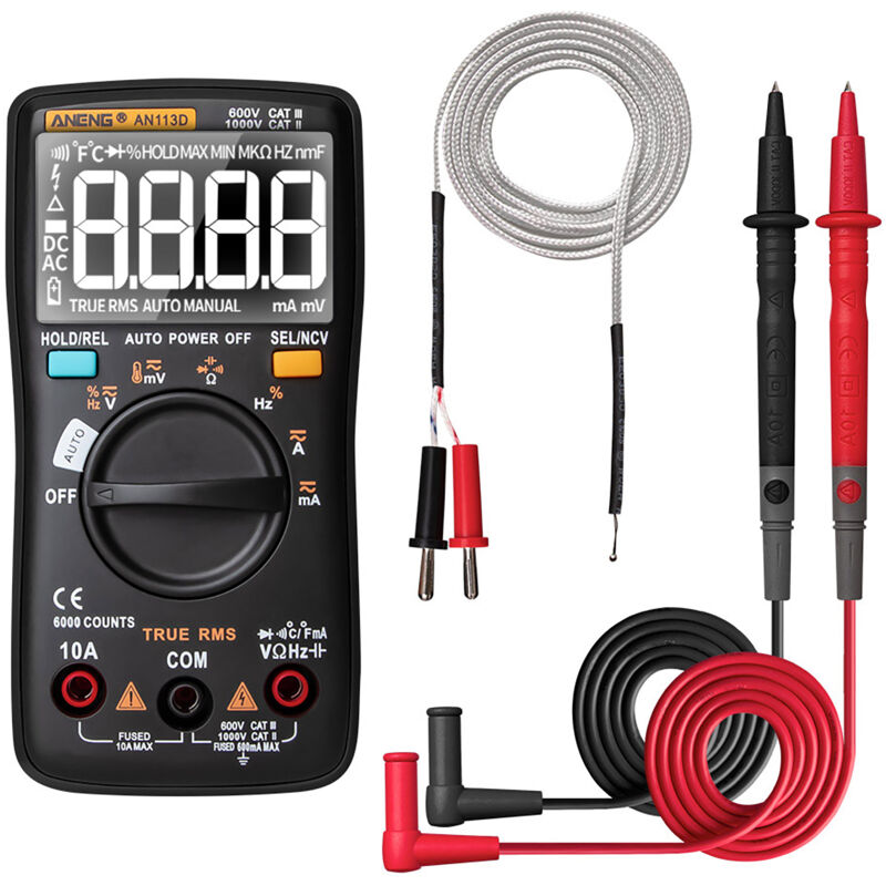 Lifcausal - AN113D Multimètre numérique Compteur électrique 6000 points Testeur de tension de courant cc/ca Compteurs True rms Plage automatique