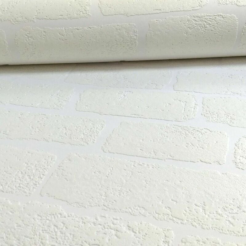 Anaglyptaã ‚ Â ® - Anaglypta Textured Brick White Paintable Vinyl Heavy Thick Wallpaper RD81 - White