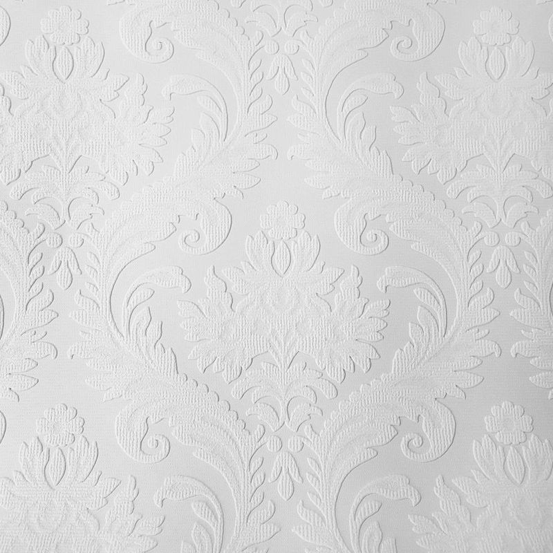 White Paintable Damask Wallpaper Vinyl Wall Ceilings Washable Textured - Anaglypta