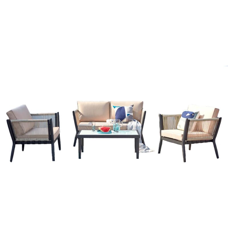 

Anahma: Conjunto de jardín de aluminio y cuerda crudo/negro - Crudo/Negro